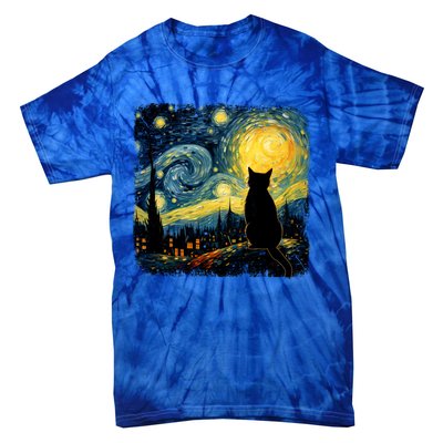 Cat Starry Night Van Gogh Cat For Cat Lover Cat Mom Cat Dad Tie-Dye T-Shirt