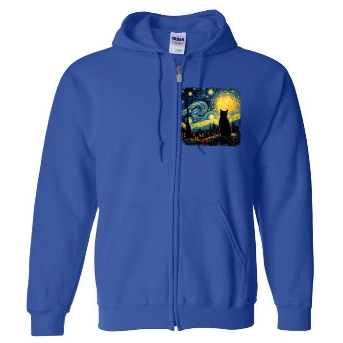 Cat Starry Night Van Gogh Cat For Cat Lover Cat Mom Cat Dad Full Zip Hoodie