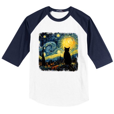 Cat Starry Night Van Gogh Cat For Cat Lover Cat Mom Cat Dad Baseball Sleeve Shirt