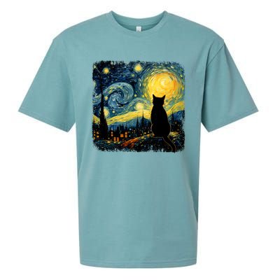 Cat Starry Night Van Gogh Cat For Cat Lover Cat Mom Cat Dad Sueded Cloud Jersey T-Shirt