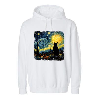 Cat Starry Night Van Gogh Cat For Cat Lover Cat Mom Cat Dad Garment-Dyed Fleece Hoodie