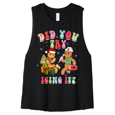 Christmas School Nurse Xmas Did You Try Icing It Gingerbread Women's Racerback Cropped Tank