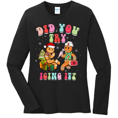 Christmas School Nurse Xmas Did You Try Icing It Gingerbread Ladies Long Sleeve Shirt