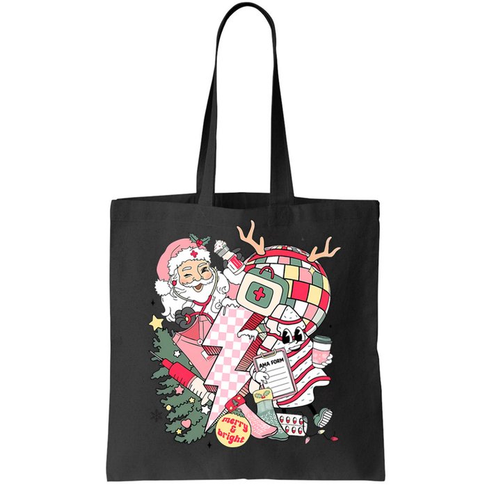 Christmas Santa Nurse Disco Ball Rn Cna Icu Med Surg Picu Tote Bag