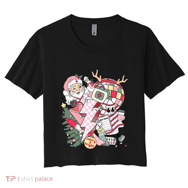 Christmas Santa Nurse Disco Ball Rn Cna Icu Med Surg Picu Crop Top