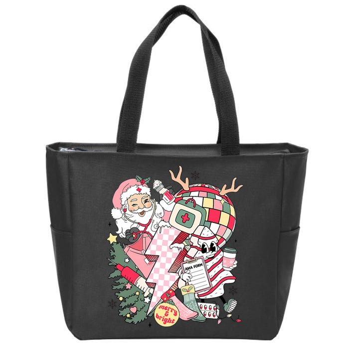 Christmas Santa Nurse Disco Ball Rn Cna Icu Med Surg Picu Zip Tote Bag