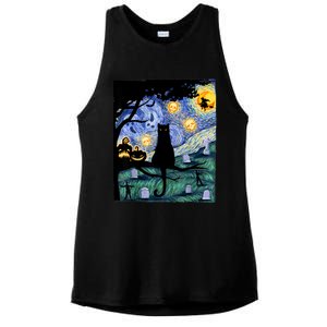 Cat , Scary Night Cat Tee, Van Gogh Gift, Halloween Ladies PosiCharge Tri-Blend Wicking Tank