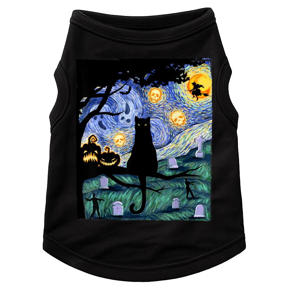 Cat , Scary Night Cat Tee, Van Gogh Gift, Halloween Doggie Tank