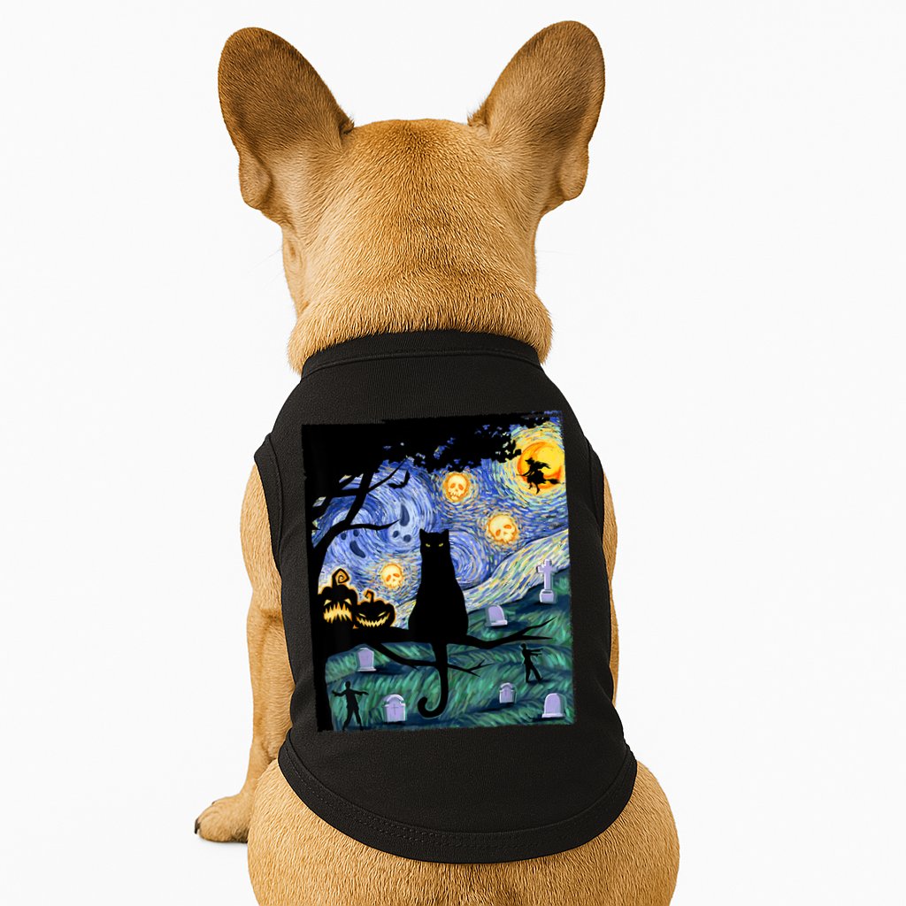 Cat , Scary Night Cat Tee, Van Gogh Gift, Halloween Doggie Tank