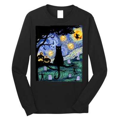 Cat , Scary Night Cat Tee, Van Gogh Gift, Halloween Long Sleeve Shirt