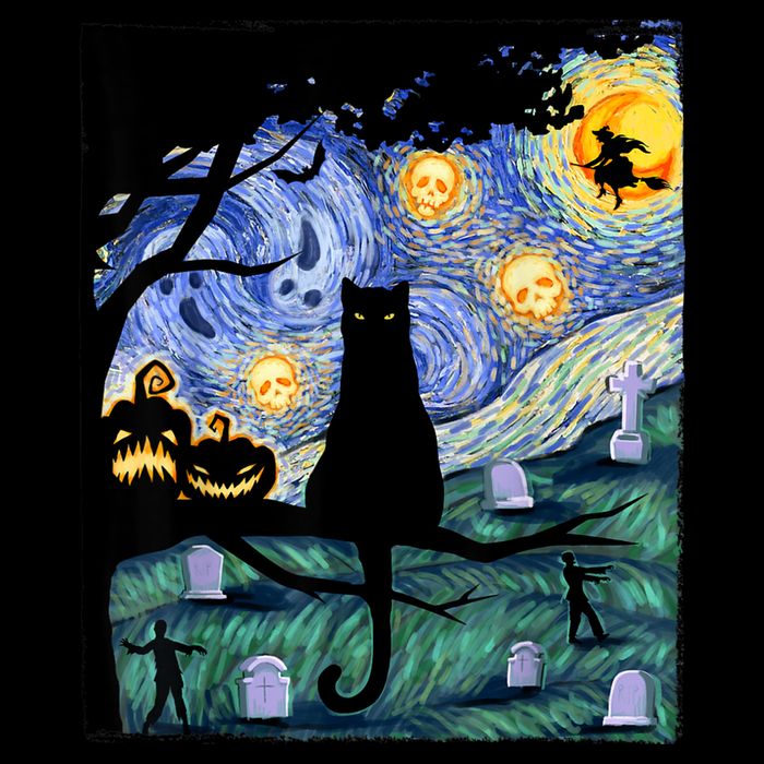 Cat , Scary Night Cat Tee, Van Gogh Gift, Halloween Tall T-Shirt