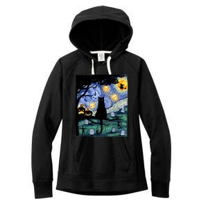 Cat , Scary Night Cat Tee, Van Gogh Gift, Halloween Women's Fleece Hoodie