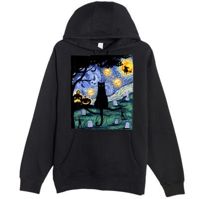 Cat , Scary Night Cat Tee, Van Gogh Gift, Halloween Premium Pullover Hoodie