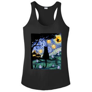 Cat , Scary Night Cat Tee, Van Gogh Gift, Halloween Ladies PosiCharge Competitor Racerback Tank