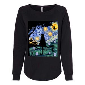 Cat , Scary Night Cat Tee, Van Gogh Gift, Halloween Womens California Wash Sweatshirt