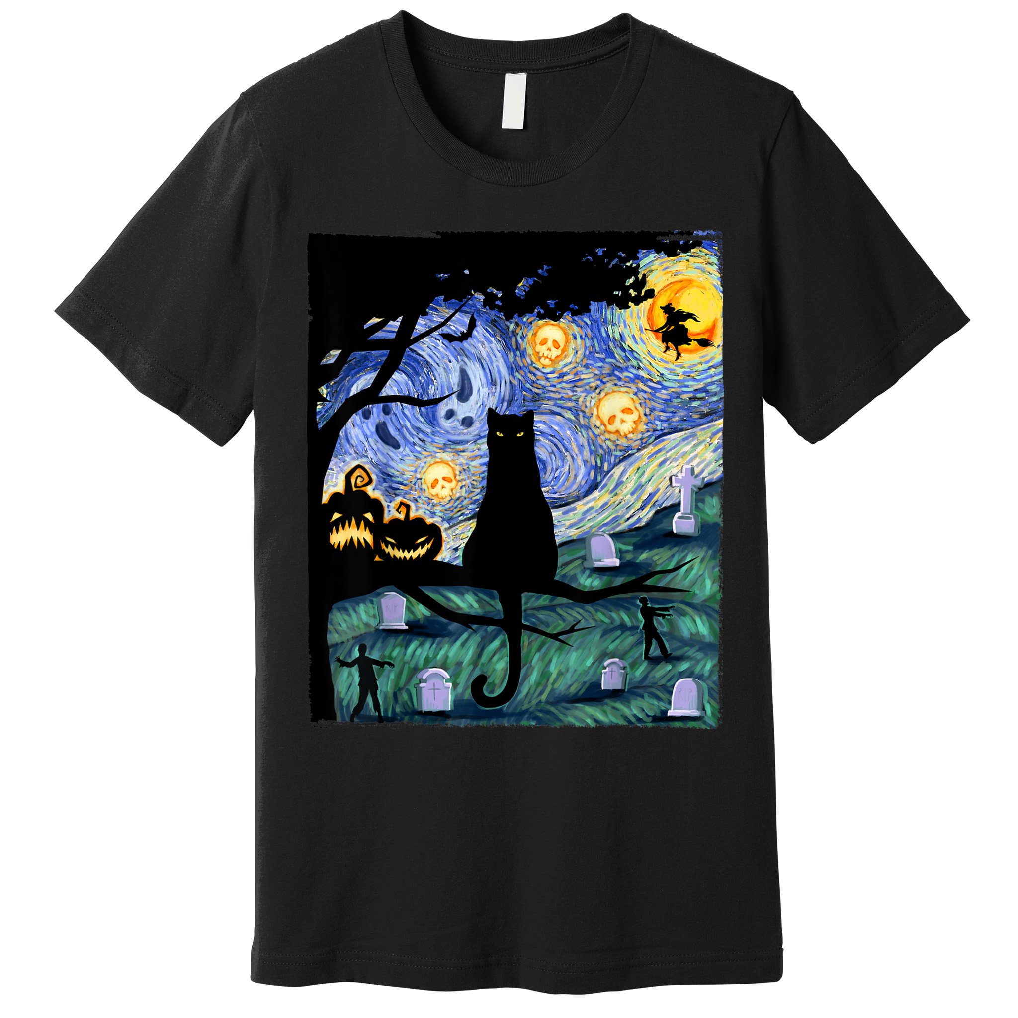Cat , Scary Night Cat Tee, Van Gogh Gift, Halloween Premium T-Shirt