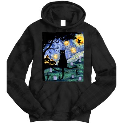 Cat , Scary Night Cat Tee, Van Gogh Gift, Halloween Tie Dye Hoodie