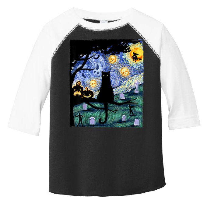 Cat , Scary Night Cat Tee, Van Gogh Gift, Halloween Toddler Fine Jersey T-Shirt