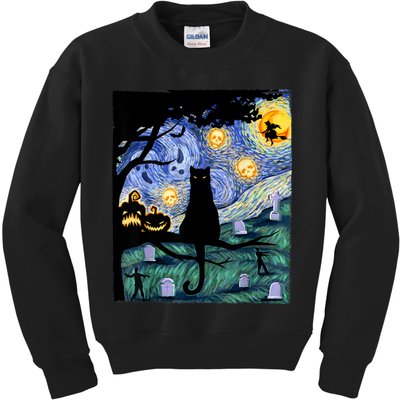 Cat , Scary Night Cat Tee, Van Gogh Gift, Halloween Kids Sweatshirt