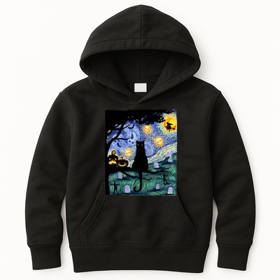 Cat , Scary Night Cat Tee, Van Gogh Gift, Halloween Kids Hoodie