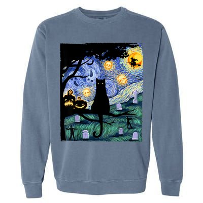 Cat , Scary Night Cat Tee, Van Gogh Gift, Halloween Garment-Dyed Sweatshirt