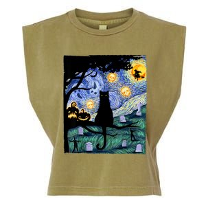 Cat , Scary Night Cat Tee, Van Gogh Gift, Halloween Garment-Dyed Women's Muscle Tee