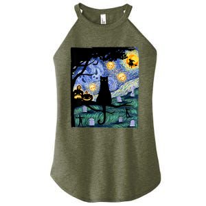 Cat , Scary Night Cat Tee, Van Gogh Gift, Halloween Women's Perfect Tri Rocker Tank