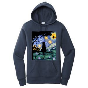 Cat , Scary Night Cat Tee, Van Gogh Gift, Halloween Women's Pullover Hoodie