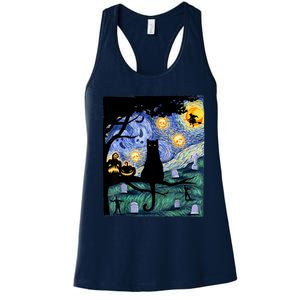 Cat , Scary Night Cat Tee, Van Gogh Gift, Halloween Women's Racerback Tank