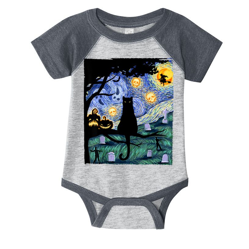 Cat , Scary Night Cat Tee, Van Gogh Gift, Halloween Infant Baby Jersey Bodysuit