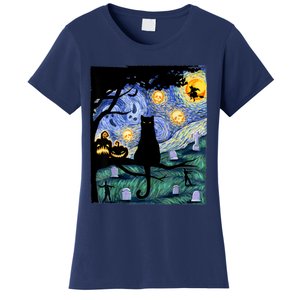 Cat , Scary Night Cat Tee, Van Gogh Gift, Halloween Women's T-Shirt