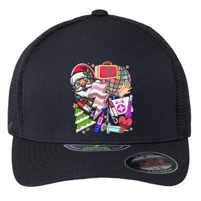 Christmas Santa Nurse Disco Ball Rn Cna Icu Med Surg Picu Flexfit Unipanel Trucker Cap