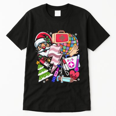 Christmas Santa Nurse Disco Ball Rn Cna Icu Med Surg Picu Tall T-Shirt