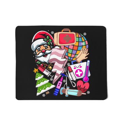 Christmas Santa Nurse Disco Ball Rn Cna Icu Med Surg Picu Mousepad