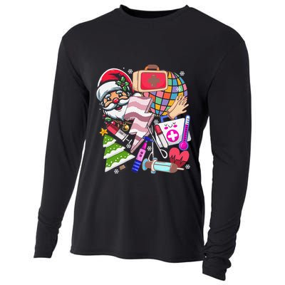 Christmas Santa Nurse Disco Ball Rn Cna Icu Med Surg Picu Cooling Performance Long Sleeve Crew
