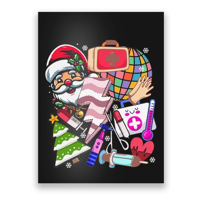 Christmas Santa Nurse Disco Ball Rn Cna Icu Med Surg Picu Poster
