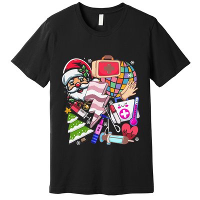 Christmas Santa Nurse Disco Ball Rn Cna Icu Med Surg Picu Premium T-Shirt