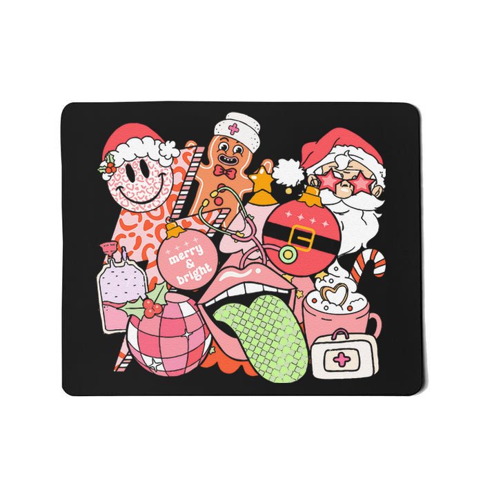 Christmas Santa Nurse Disco Ball Rn Cna Icu Med Surg Picu Mousepad