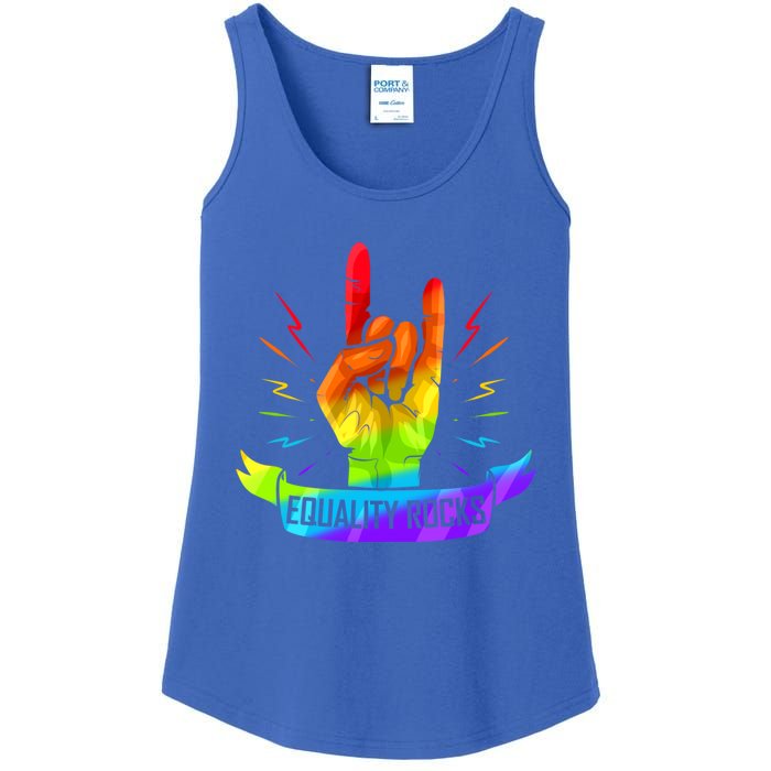 Colorful Sign Of The Horns Hand Lgbtq Equality Rocks Cool Gift Ladies Essential Tank