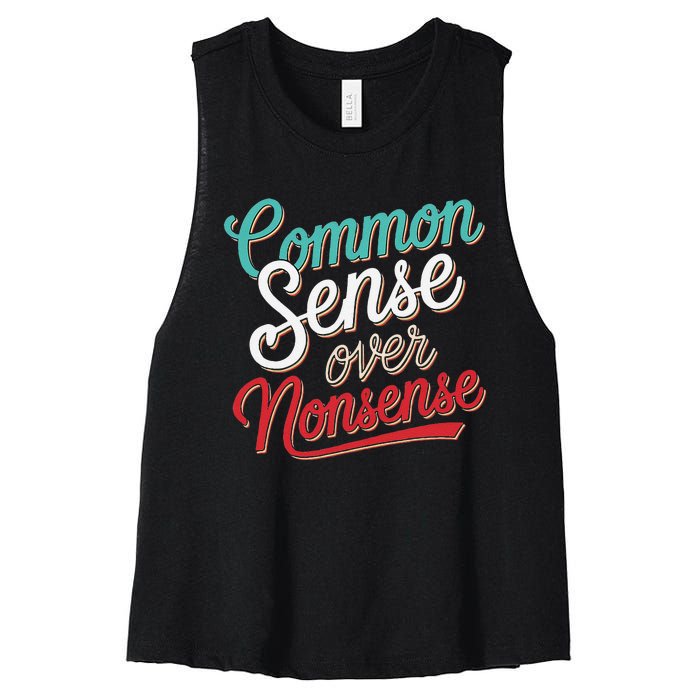 Common Sense Over Nonsense Retro Women's Racerback Cropped Tank