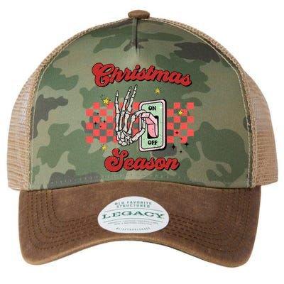 Christmas Season On Off Skeleton Funny Retro Xmas Holiday Gift Legacy Tie Dye Trucker Hat