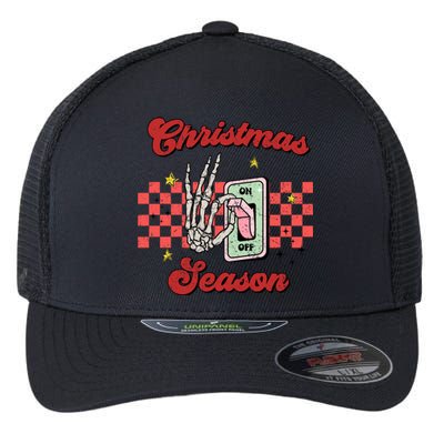 Christmas Season On Off Skeleton Funny Retro Xmas Holiday Gift Flexfit Unipanel Trucker Cap