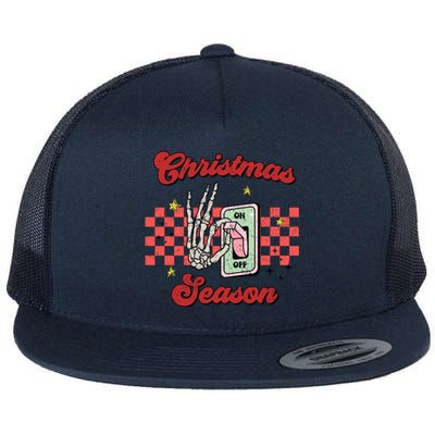 Christmas Season On Off Skeleton Funny Retro Xmas Holiday Gift Flat Bill Trucker Hat