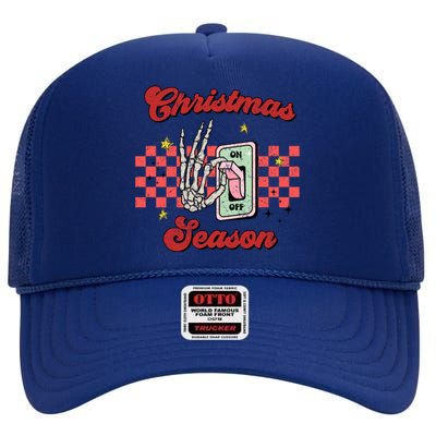 Christmas Season On Off Skeleton Funny Retro Xmas Holiday Gift High Crown Mesh Back Trucker Hat