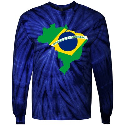 Cool Silhouette Of Brazil Map Tie-Dye Long Sleeve Shirt