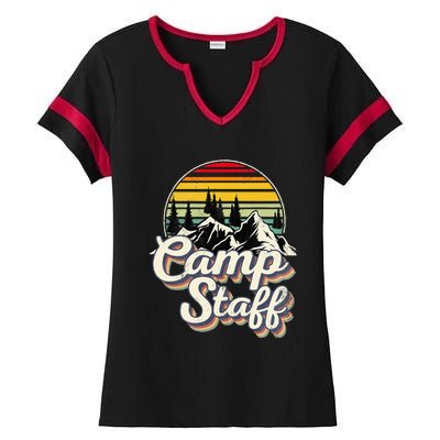 Camp Staff Outdoor Sunset Summer Camping Vintage Camp Staff Ladies Halftime Notch Neck Tee