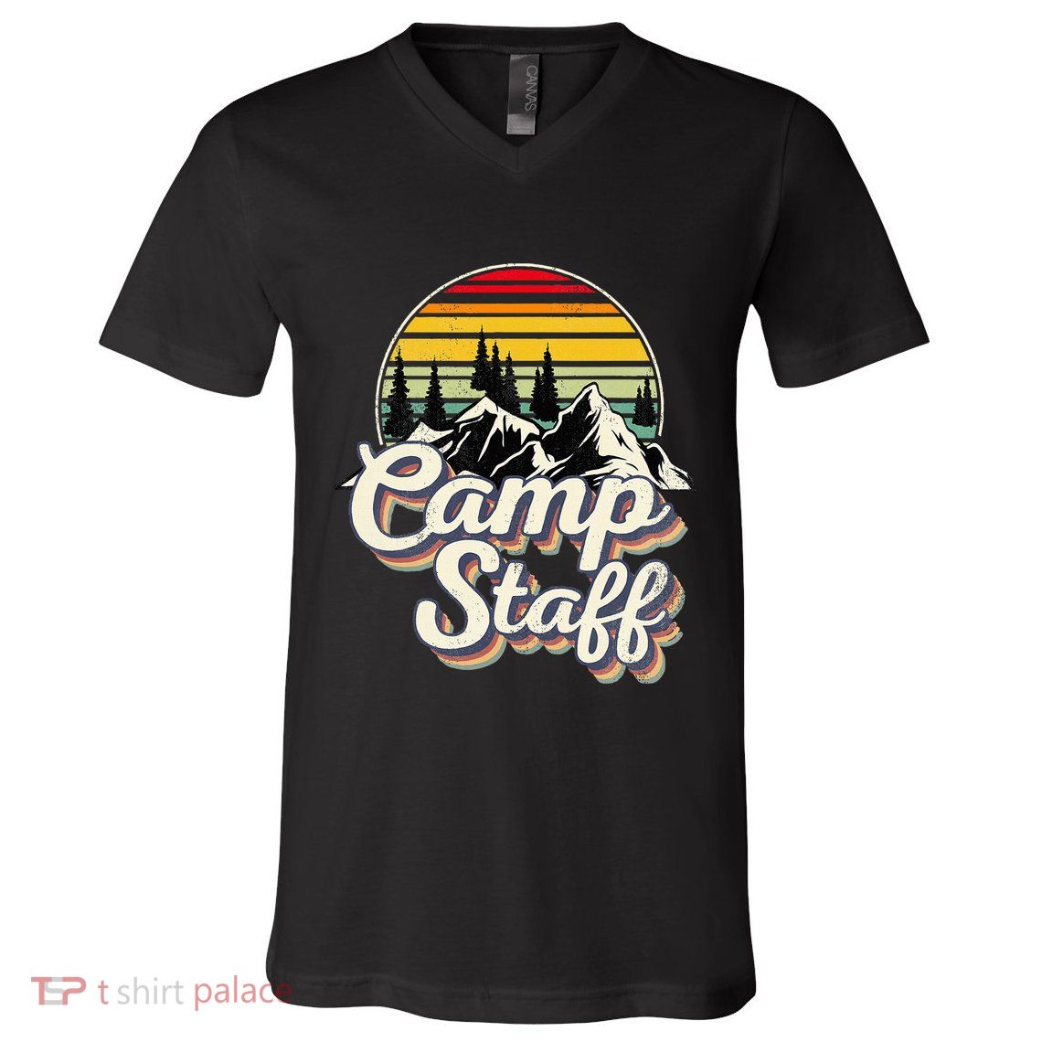 Camp Staff Outdoor Sunset Summer Camping Vintage Camp Staff V-Neck T-Shirt