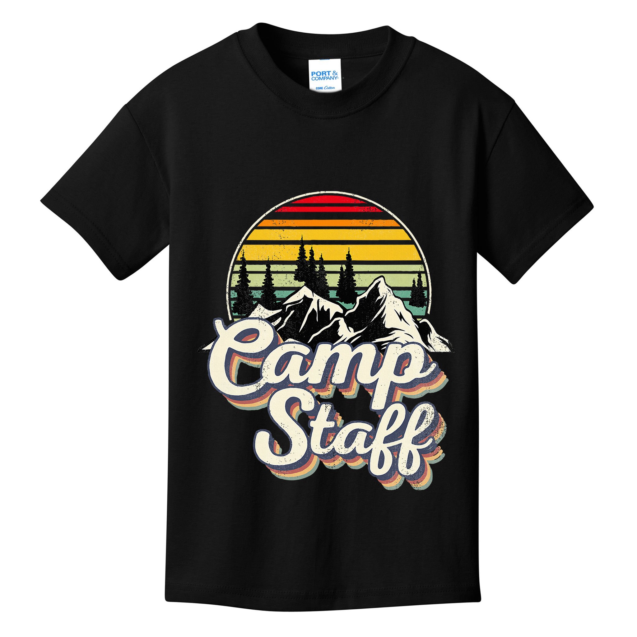 Camp Staff Outdoor Sunset Summer Camping Vintage Camp Staff Kids T-Shirt