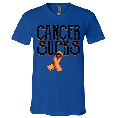 Cancer Sucks Orange Ribbon Kidney Cancer Leukemia Awareness Funny Gift V-Neck T-Shirt