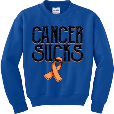 Cancer Sucks Orange Ribbon Kidney Cancer Leukemia Awareness Funny Gift Kids Sweatshirt